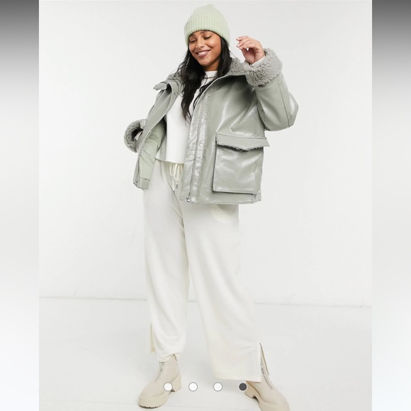 ASOS design curve faux leather jacket with teddy lining - Picture 4 of 12